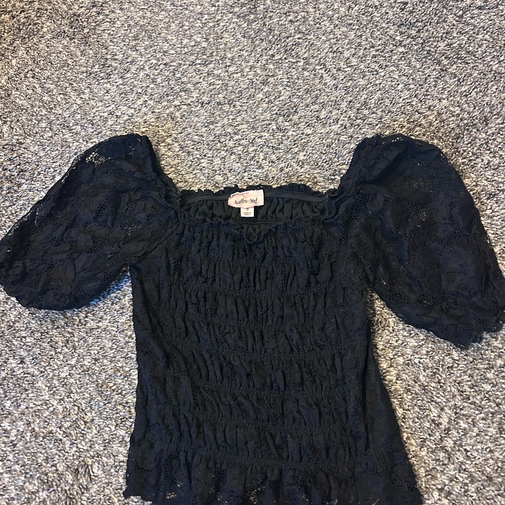 Black lace smocked top